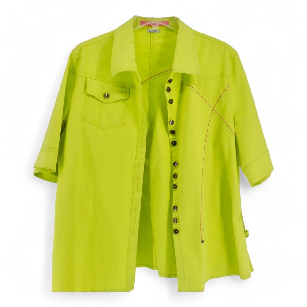 Alain Weiz Classy Retro Green Business Work Blazer Womens Size Large Button Up